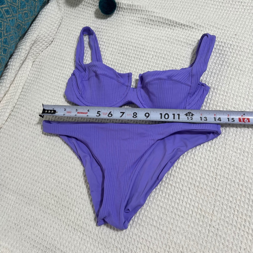 L*Space Two Piece Bikini Swimsuit Purple Ribbed Bra Top Beach Pool Med L Space - Picture 3 of 14